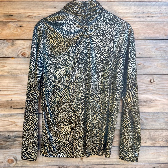 Hunts Point vintage 90s animal print stretchy button neck top - Picture 9 of 10